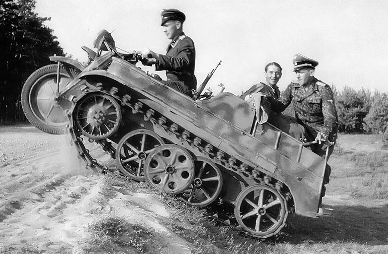 Kettenkrad carrying two soldiers on the back